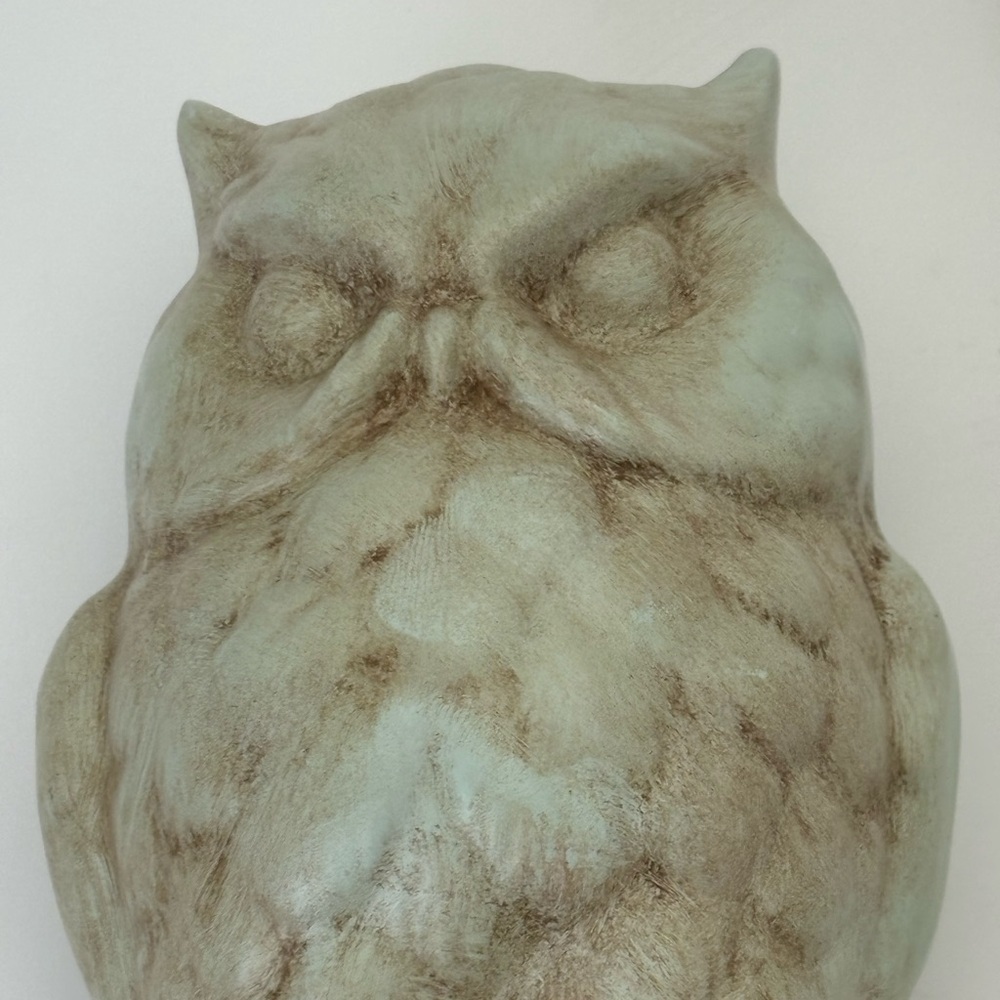 Rustic Vintage Owl Sculpture in Distressed Blue-Green and Brown -Alaskan Clay - Picture 9 of 9